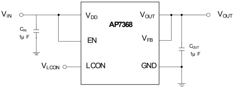 应用电路图 - Diodes Incorporated AP7368低压差 (LDO) 稳压器